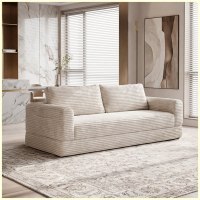 Corduroy Upholstered Convertible Sleeper Sofa Bed White
