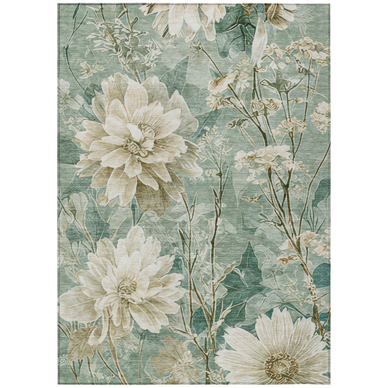 Machine Washable Indoor/Outdoor Chantille ACN2882 Floral Rug, Aloe, 3' x 5'