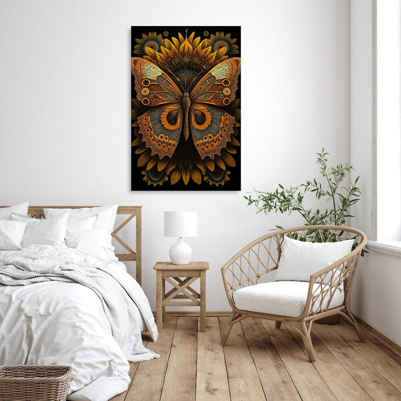 " Sunflowers And Butterfly Symmetrical Painting ", 14" H x 11" L x 1.25" W