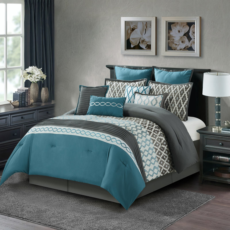 Ensemble d'édredon 10 pièces Caval, Édredon pour grand lit + 9 pièces supplémentair, Bleu