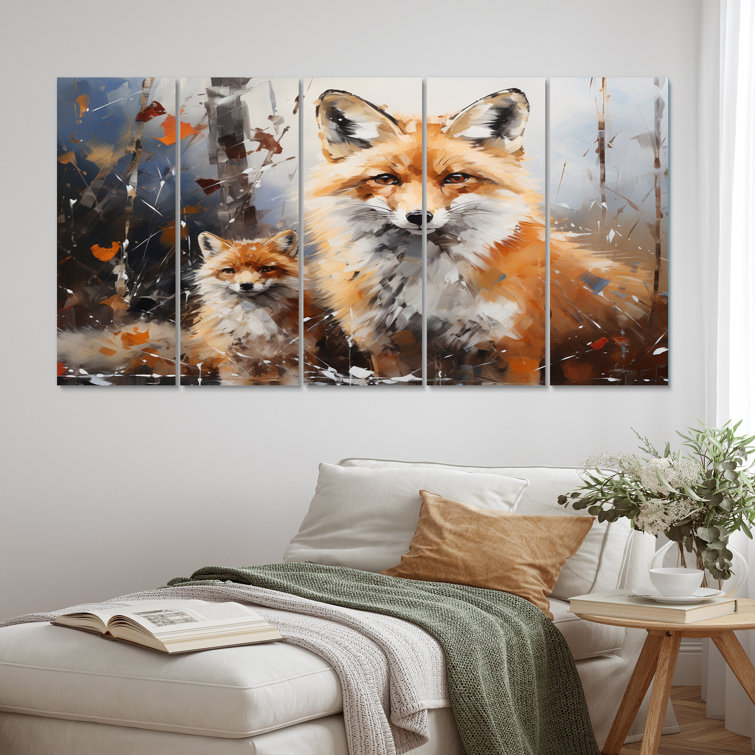 DesignArt Animal Rusty Red Fox On Canvas 5 Pieces Print | Wayfair