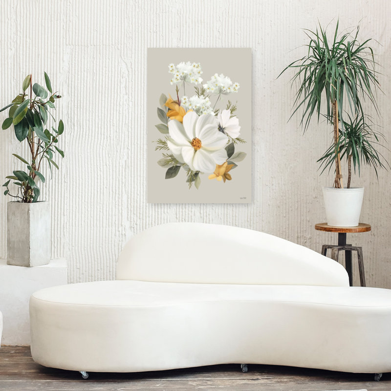 Fougères et forsythia I, art moderne abstrait contemporain, H 36 po x l 24 po
