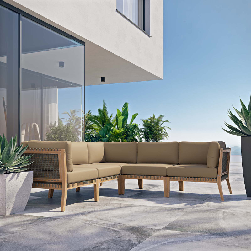 Canapé modulaire d'extérieur 5 pièces Clearwater, Brun clair