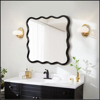 Miroir carré ondulé en bois massif - Décoration murale moderne pour salle de bain, chambre à coucher, salon, salle à manger, vestiaire, vestibule