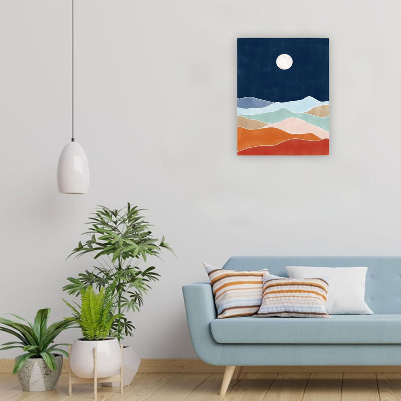 Bleu, rouge, paysages abstraits, art sur toile, décoration murale, 24 po x 18 po