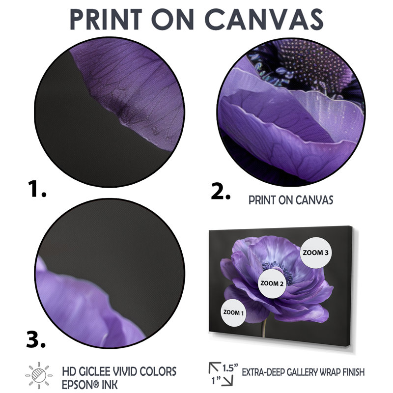 Décoration murale noir et mauve Nature Nuance II - Renoncule, H 40 po x l 60 po x P 1,5 po, Toile tendue