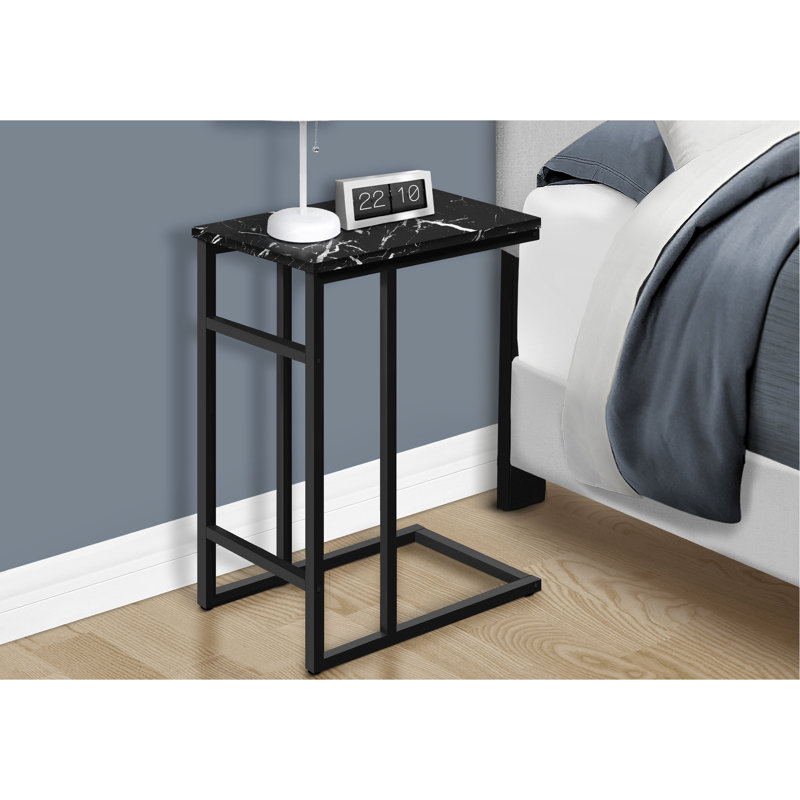 Sleek End Table With Black Marble-Like Laminate And Robust Metal Base Stylish Accent Firm