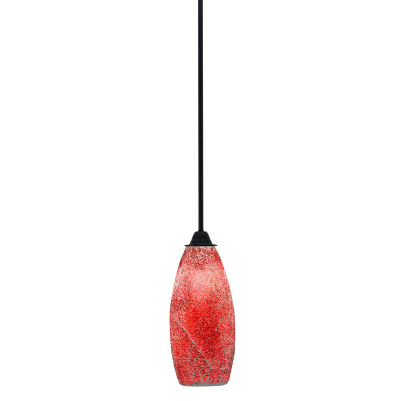 Paramount Stem Hung Pendant Shown In Matte Black Finish With 5.5" Red Fusion Glass