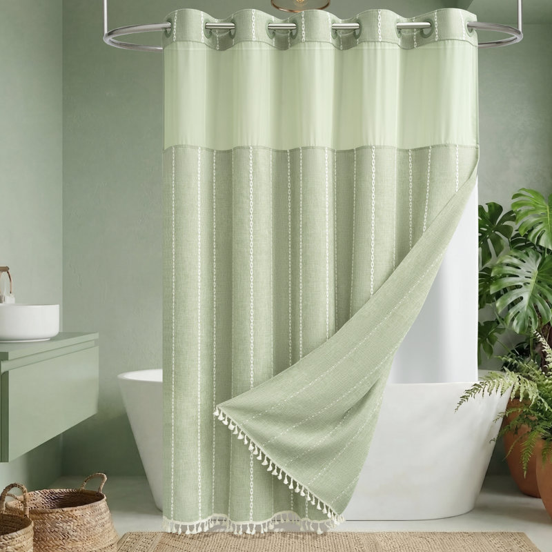 Rideaux de douche Boho, H 75 po x l 72 po, Vert sauge