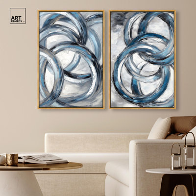 "Iridescent Orbit Duo", impression sur toile par Art Remedy, cadre doré, 24 x 36