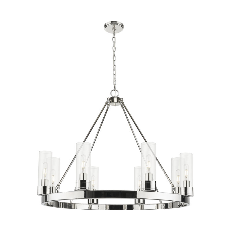 Jaiwan - Lustre 6 lumières avec abat-jour, Clair, Nickel poli