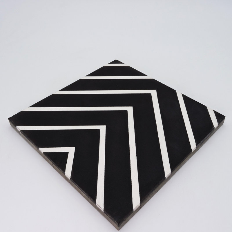 Amlil 8" x 8" Cement Patterned Wall & Floor Tile, Black/White