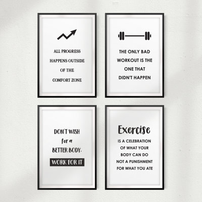 Fitness Inspiration - ensemble de 4 reproductions d'art textuel sur papier encadré