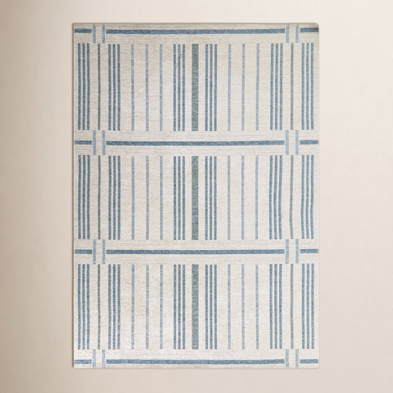 Rectangle rayé P.E.T. Tapis intérieur / extérieur bleu / ivoire, Rectangle 7 pi 10 po x 10 pi