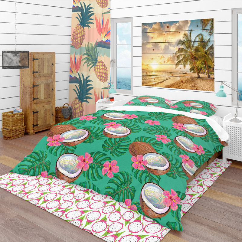 Ensemble de housse de couette tropical, Housse de couette très grand + 2 taies décoratives