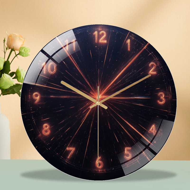 Glowing Neon Clock Wall Art Home Decor Art - 12'' Modern Glass Wall Clock