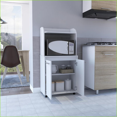 Karts de cuisine | Kart de cuisine blanc avec armoire de rangement Kira Tablettes | Panneau de particules