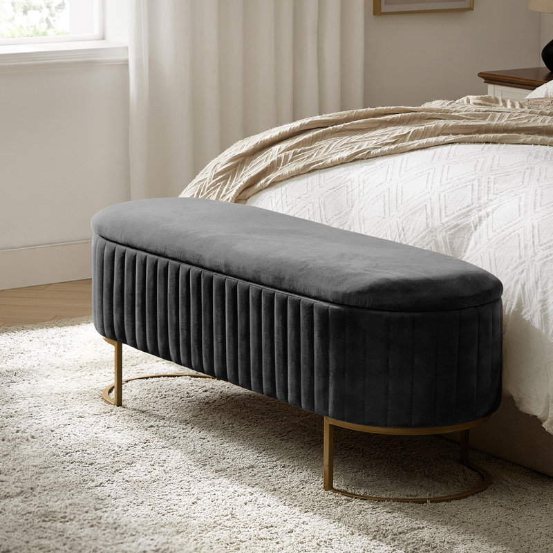 Banc de rangement rembourré Ferdinand, Gris, H 19 po x l 50,5 po x P 16 po