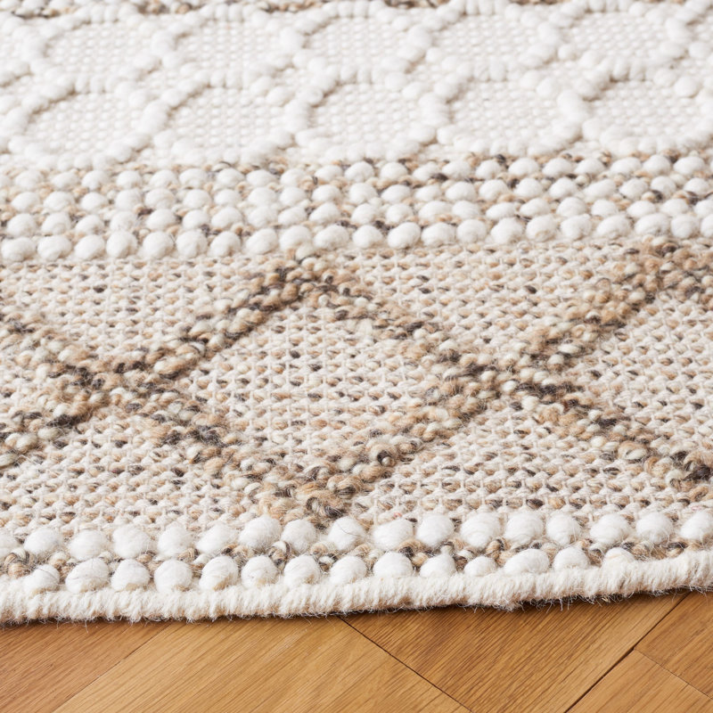 Natura Hand Woven Wool/Cotton Geometric Rug in Ivory/Brown, Round 6'