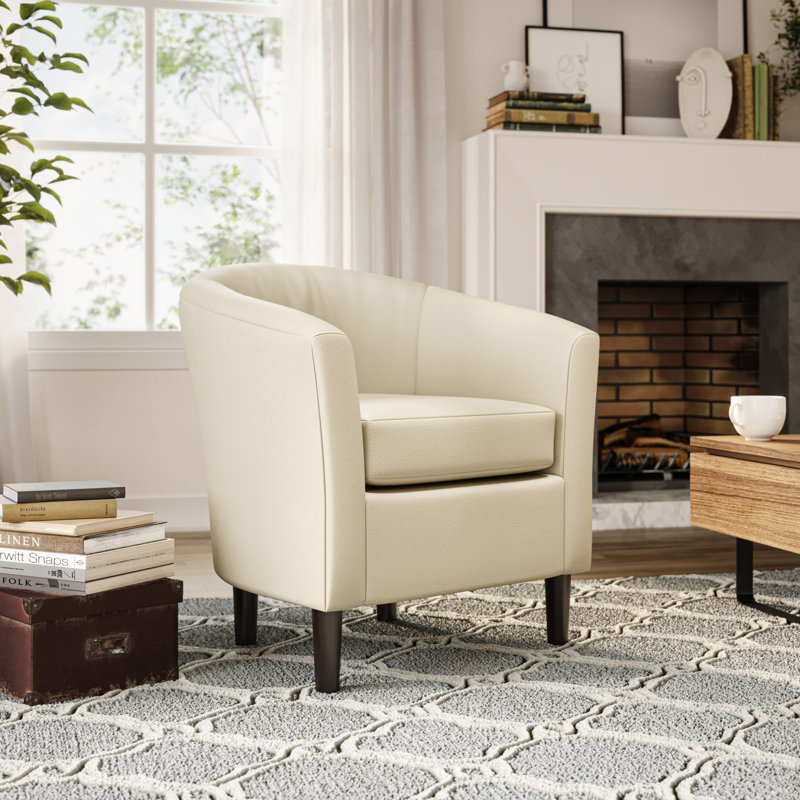Fauteuil demi-tonneau de 27 po Scarlet, Similicuir blanc chaud