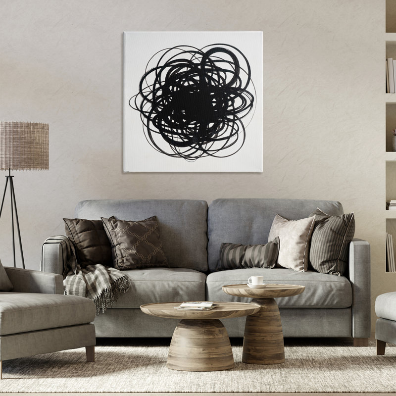 «Black Chaotic Scribble», art mural sur toile par KC Haxton, H 30 po x l 30 po