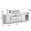 Îlot de cuisine extérieur modulaire 3 pièces VESTIVium - Barbecue au gaz à 6 brûleurs avec rôtissoire infrarouge arrière, module d'évier, réfrigérateur et ensemble de rangement, comptoir en quartz blanc, acier inoxydable (NG)-126295142-128704770