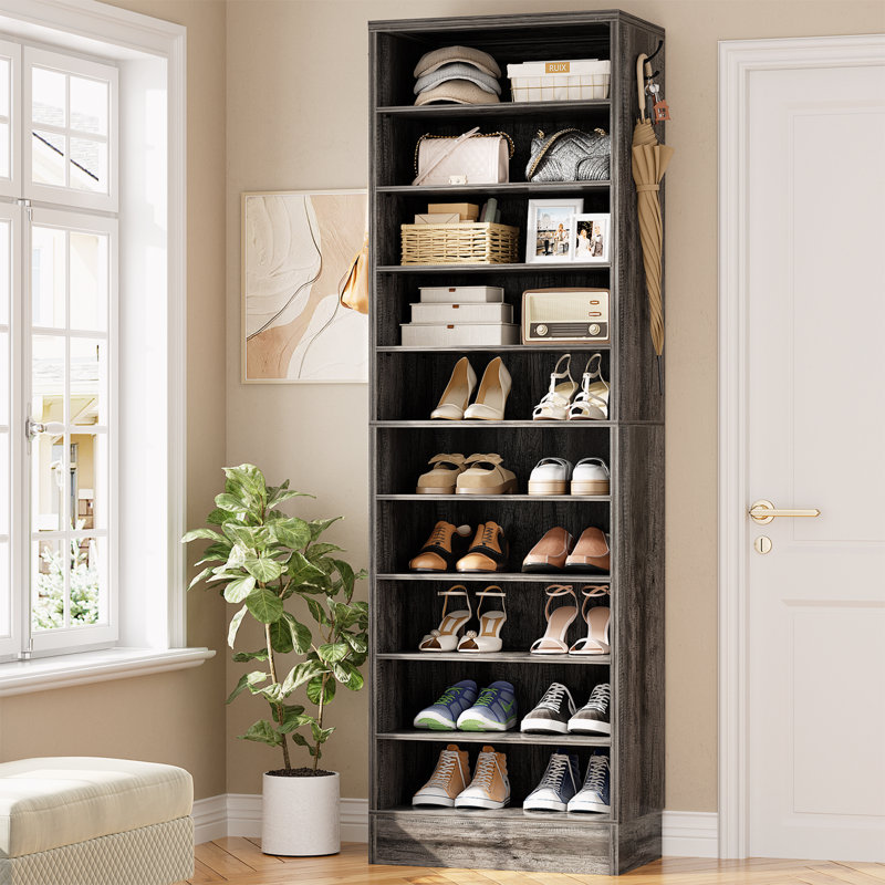 Armoire de rangement pour chaussures, étagère à chaussures étroite en bois 10 niveaux, Chêne noir