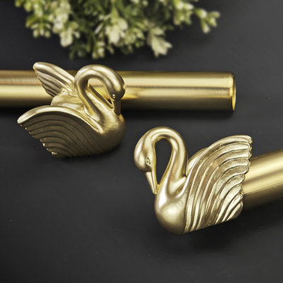 Elegant Swan Double Curtain Rod With Decorative Bird Finial, Adjustable Length (Available In Gold & Silver)