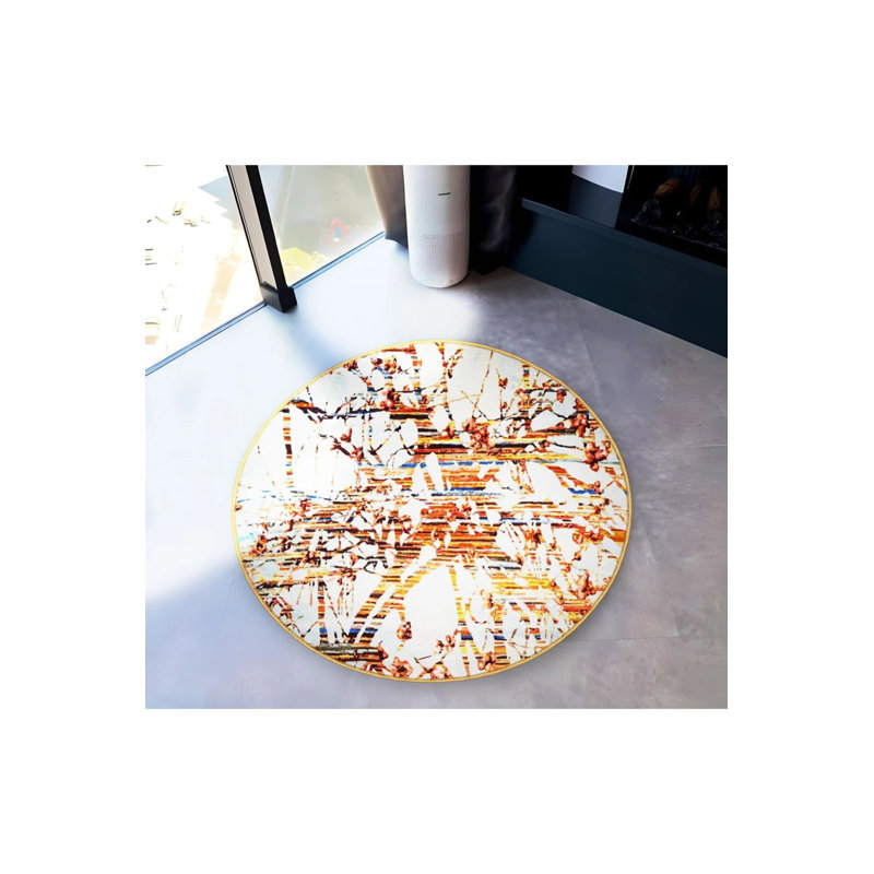 Multicolored Abstract Paint Spray Pattern Round Woven Base Modern Decorative Rug, Round 2'8"