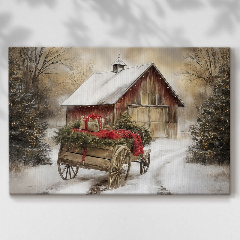 Warm Lantern Carols Lane - Toile tendue avec châssis de qualité supérieure, H 24 po x l 36 po