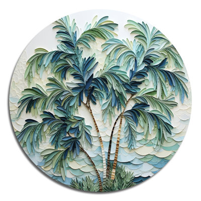 «Green Minimalims Palm Trees» - art floral rond en métal