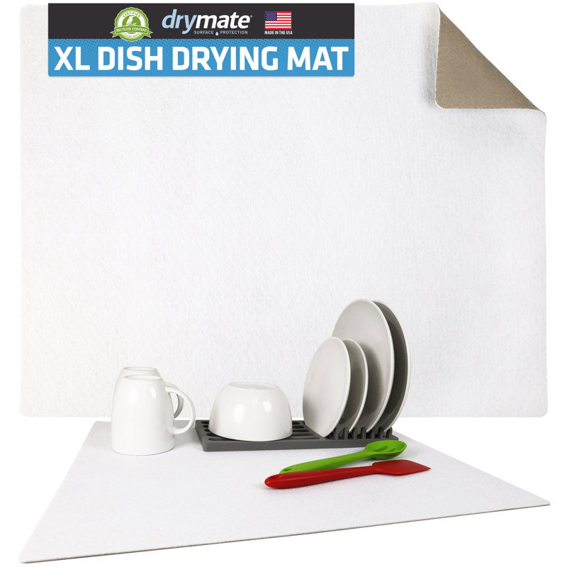 Tapis de séchage pour vaisselle très grand XL, absorbeur de comptoir de cuisine - imperméable, antidérapant, lavable à la machine (19 po x 24 po) (blanc) (fabriqué aux États-Unis)