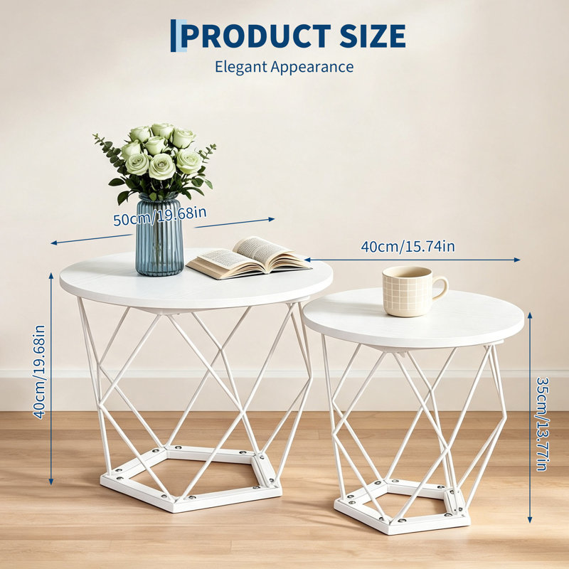 Table d'appoint ound, table de bout blanche avec plateau en bois et base en métal