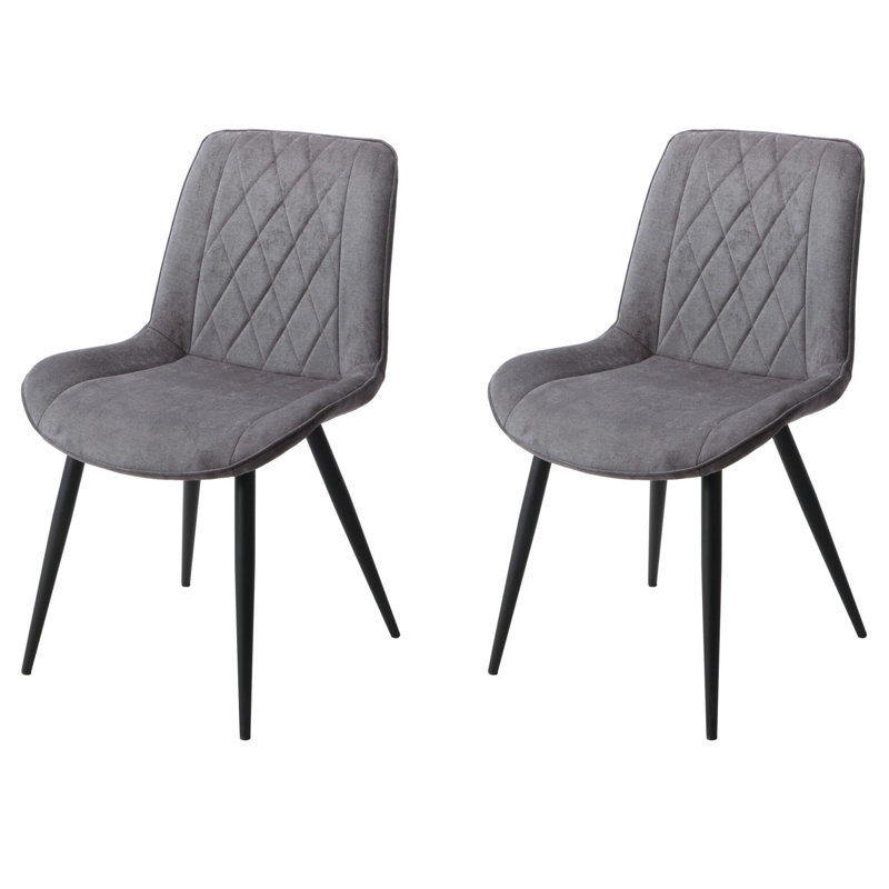 Kalie Pair of Upholstered Diamond Stitched Dining Chairs, Dark Grey