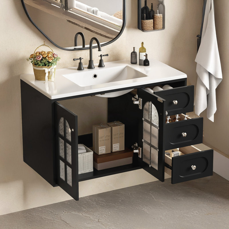 Meuble-lavabo mural avec 3 tiroirs à fermeture en douceur