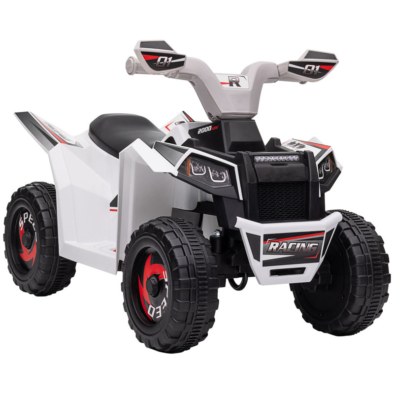 White 6V Kids ATV Quad Car with Wear-Resistant Wheels