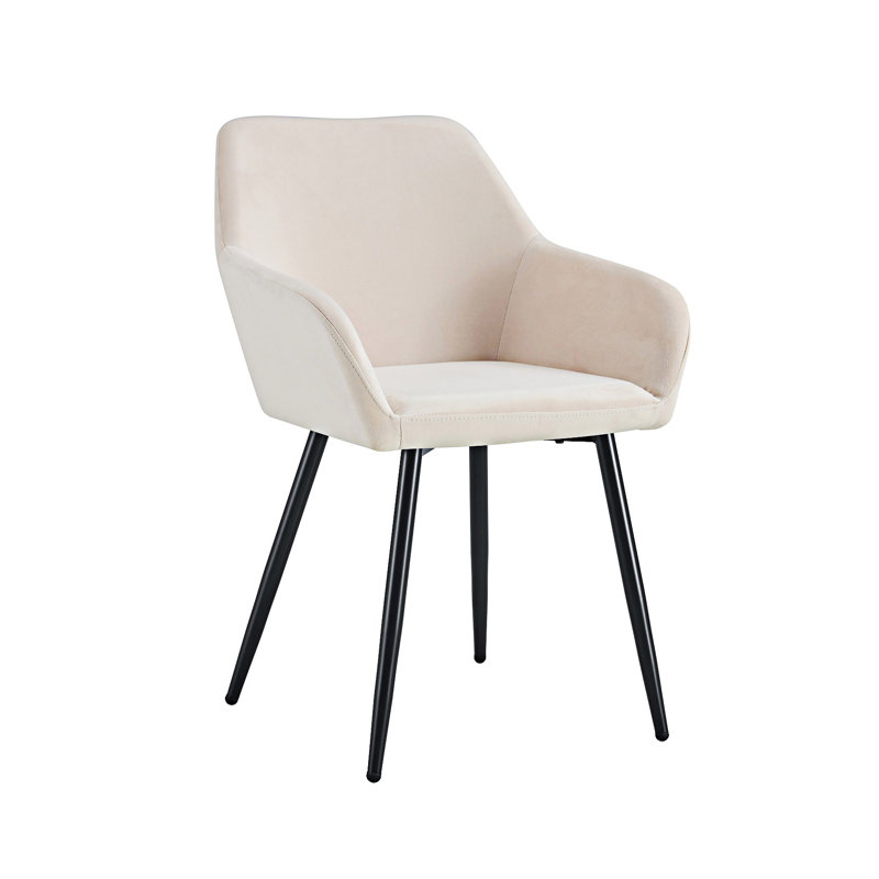 Modern Accent Arm Chair Set of 2, Beige Velvet