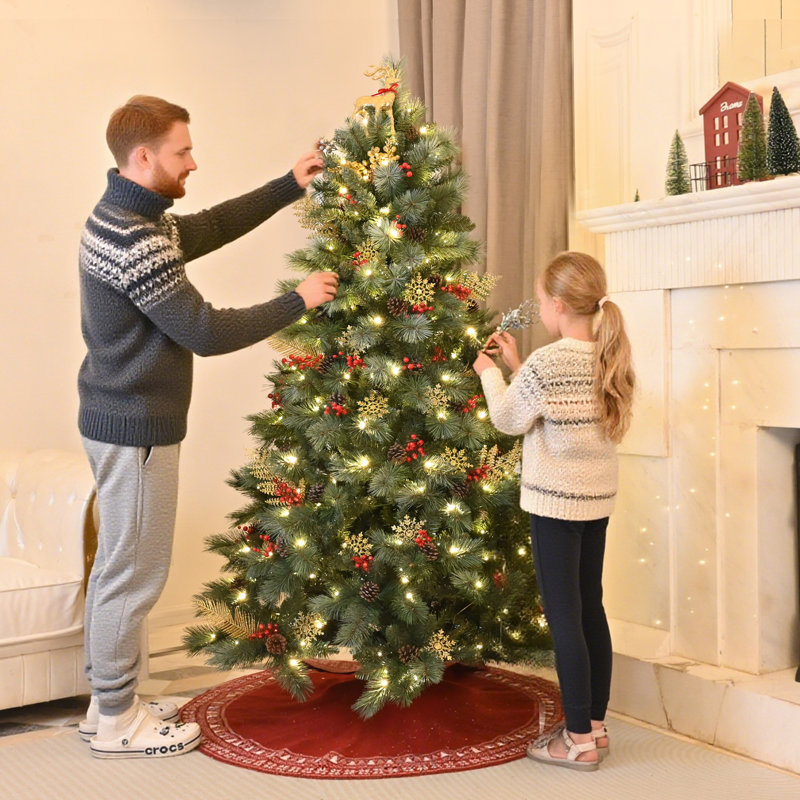 Arbre de Noël pré-éclairé avec pommes de pin naturelles, 4' H