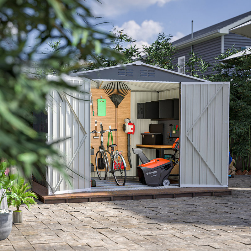 Remise de jardin 8 po x 6 pi imperméable avec base en métal et structure de plancher