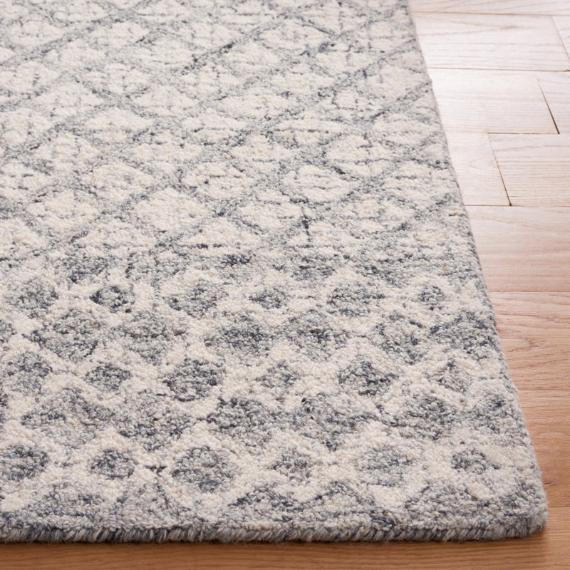 Tapis géométrique abstrait en laine touffeté à la main en coton, Rectangle 6 pi x 9 pi