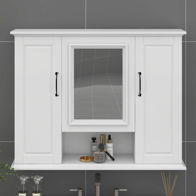 Armoire à pharmacie murale 36 po, armoire de rangement pour salle de bain avec porte miroir, tablette ouverte, armoire à miroir pour salle de bain