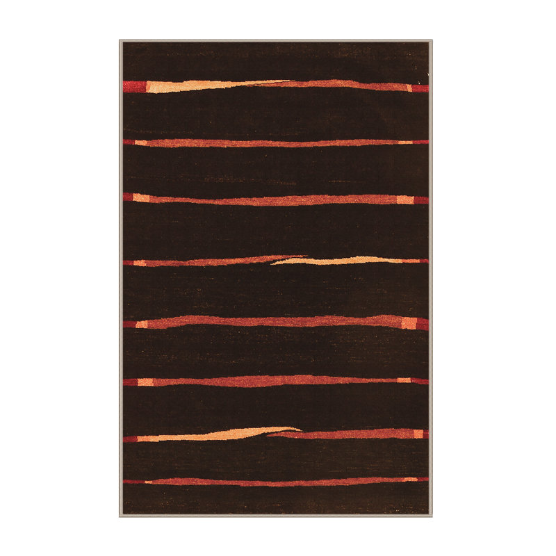 Tapis rayé orange / noir / rouge en polyester tissé à la machine Munyak, Rectangle 2 pi x 4 pi