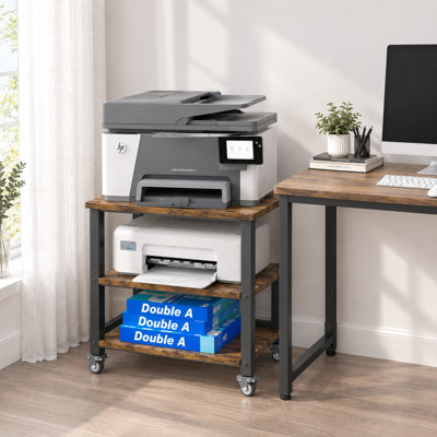 20" H x 19.7" W 3-Tier Laser Printer Stand with Storage Pinter desk Floor-Standing Rack on Wheels
