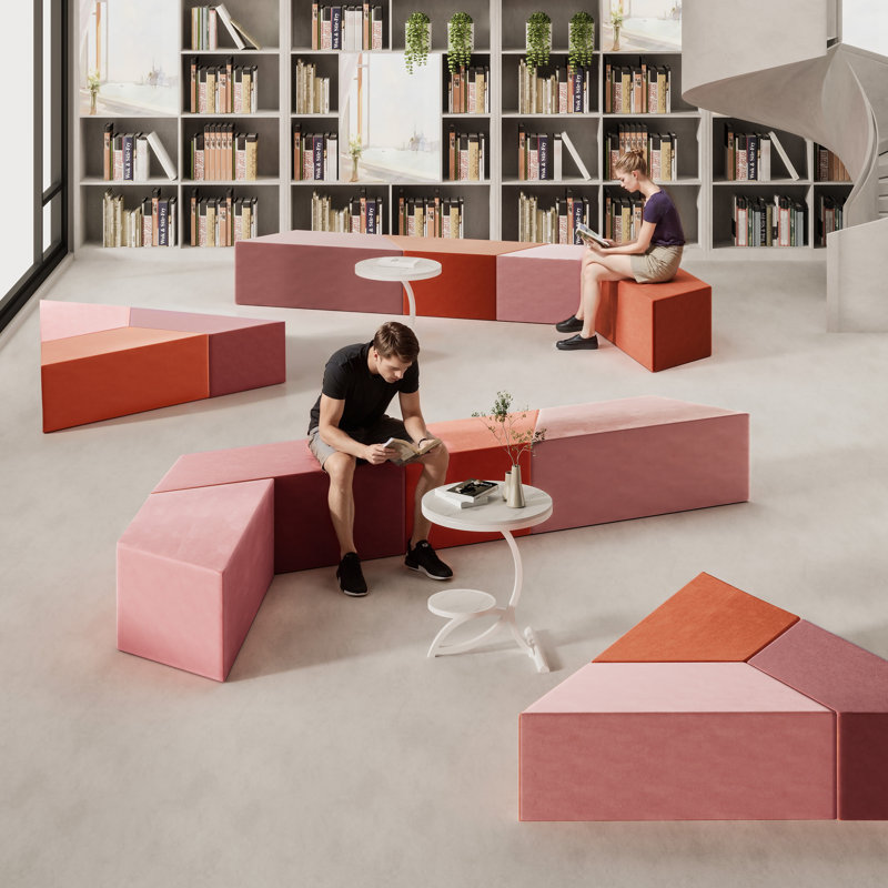 Repose-pieds géométrique en velours trapézoïdal interchangeable, Rose clair