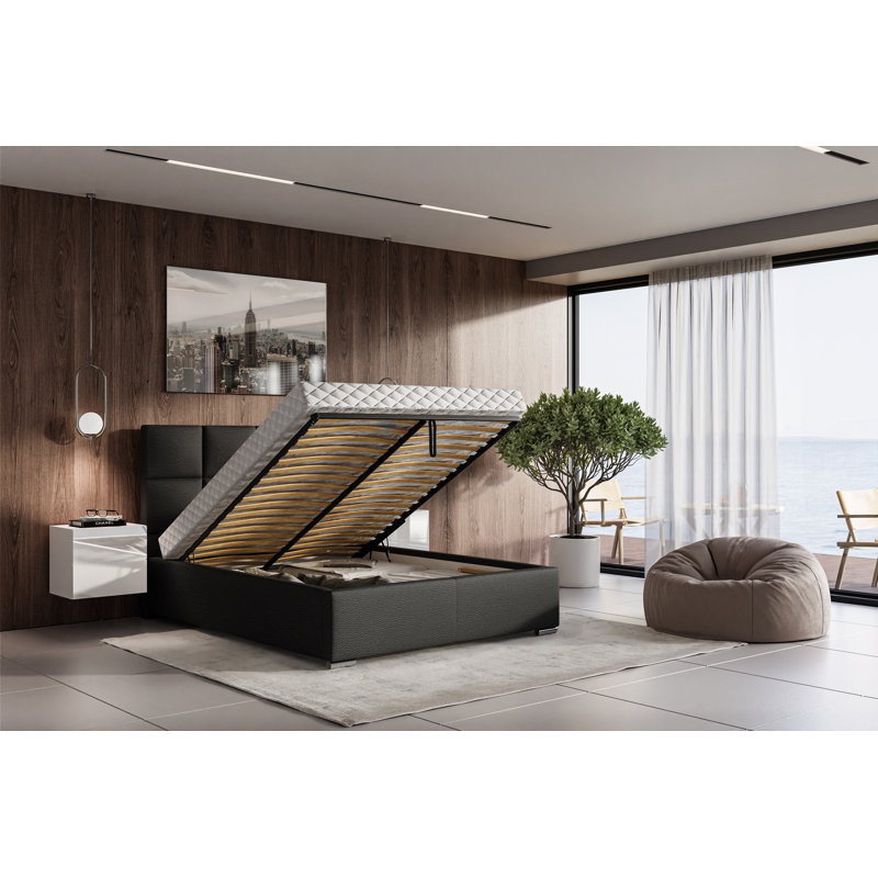 Adilyne Upholstered Ottoman Storage Bed, 160 x 200cm, Black