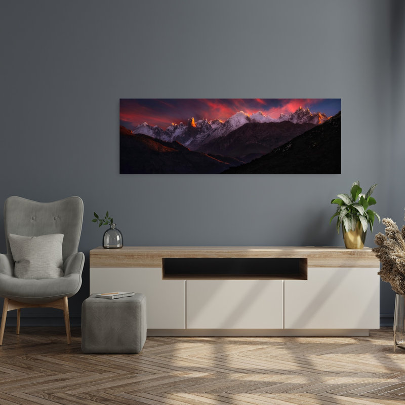«Dramatic Mountain Sunrise Dramatic Serene Abstract Landscape Mountain», art mural, H 16 po x l 48 po