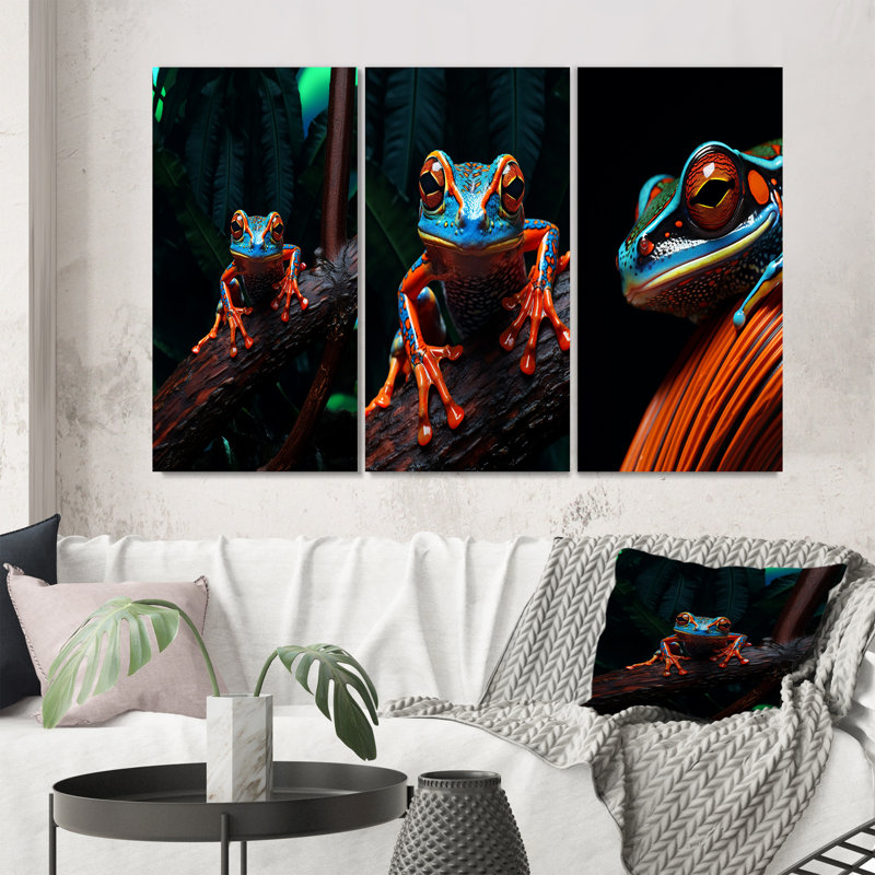 «Portrait of Pinstriped Tree Frog Wildlife», 3 pièces sur toile, Toile tendue, H 28 po x l 36 po
