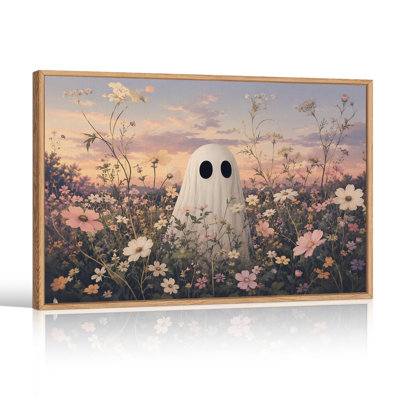 «White Ghost in Pink Wildflower Field At Sunset», art mural sur toile