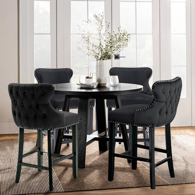Alaster Upholstered Counter Stool with Solid Wood Frame, Black