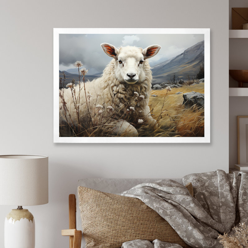 Sheep Serenade Of Silence II sur toile, H 16 po x l 32 po x P 1 po, Cadre photo blanc